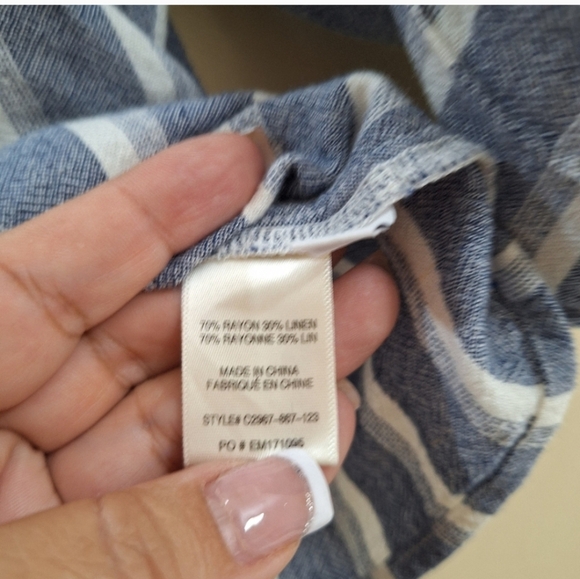 CLOTH & STONE Striped Linen Blend Tie Front Button Down Shirt  Blouse Small - Picture 2 of 6